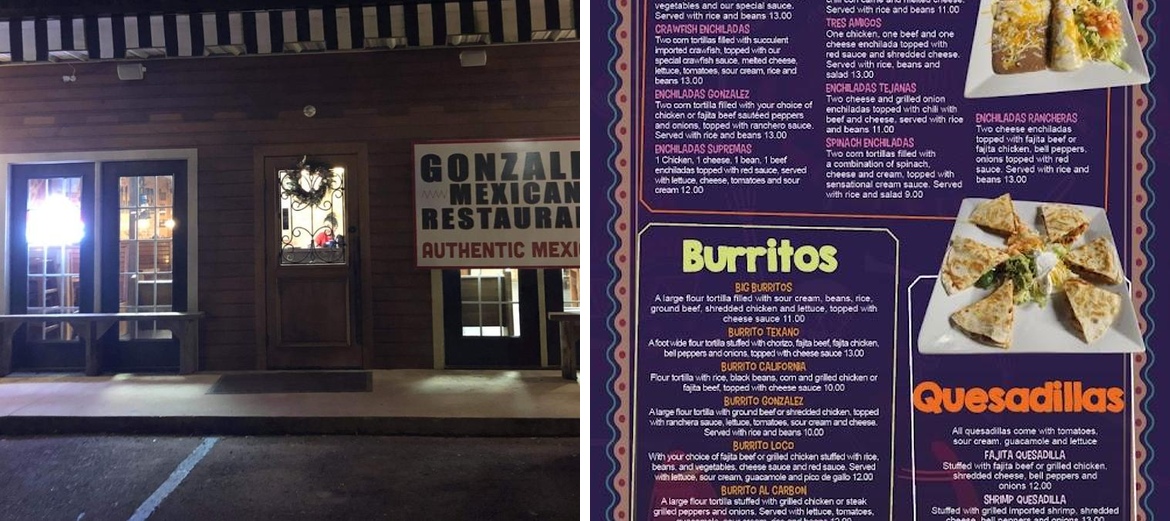 Gonzalez mexican restaurant Menu
